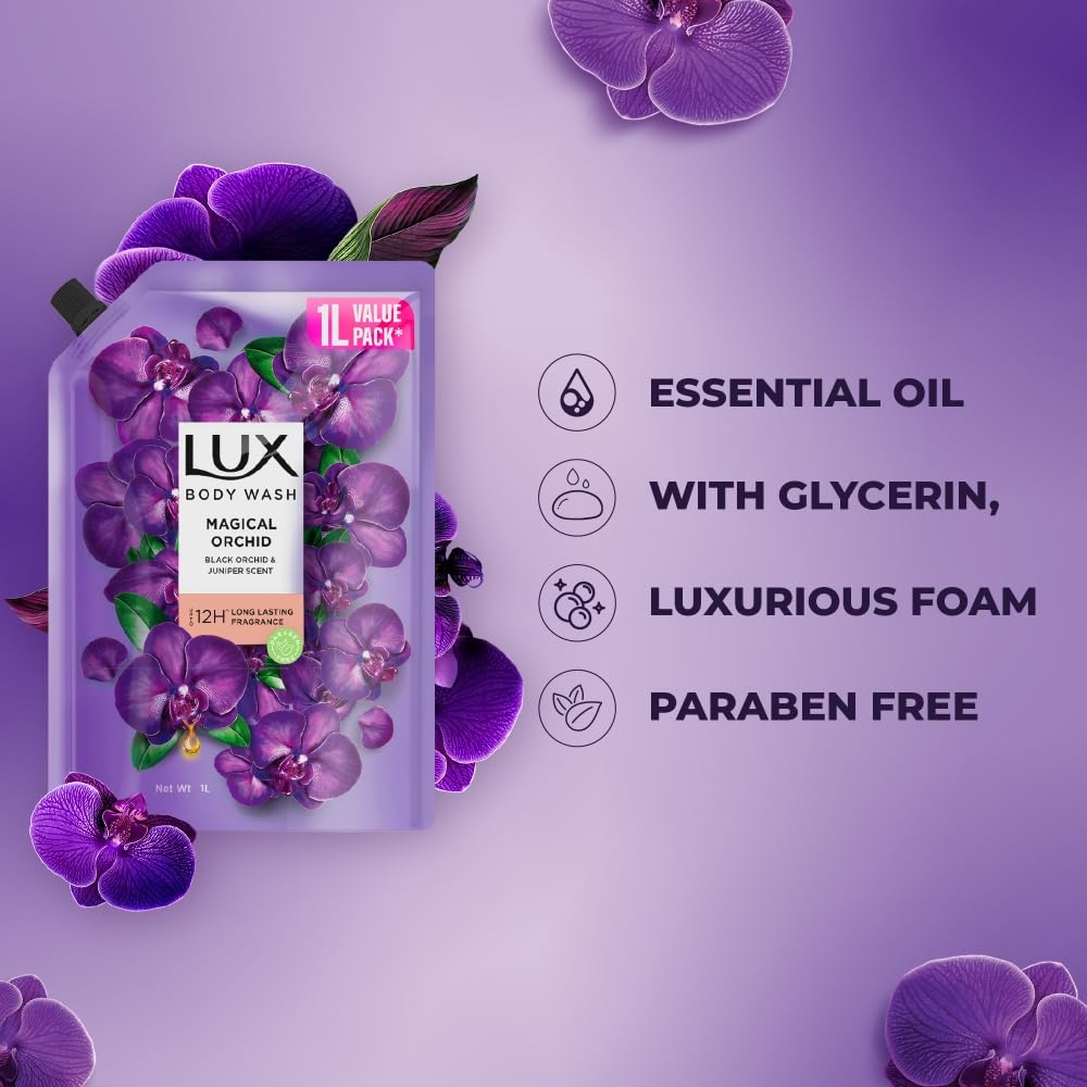 Lux Black Orchid & Juniper Oil Гель для душа Сменный блок 1 литр Мягкая сияющая кожа Без парабенов