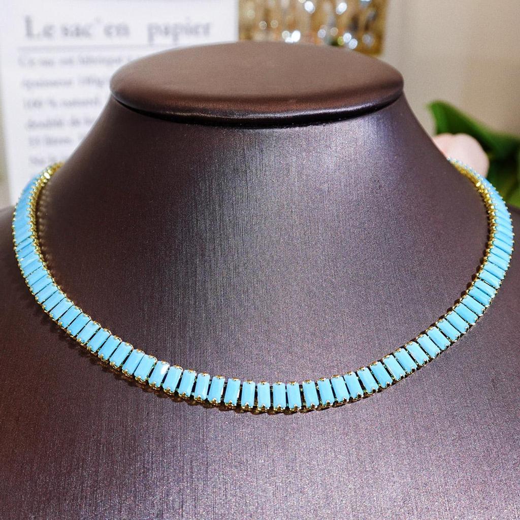 CMM 2 шт. Европейский квадратный натуральный циркон Ретро этническое ожерелье серьги-подвески модный счастливый женский комплект ювелирных изделий