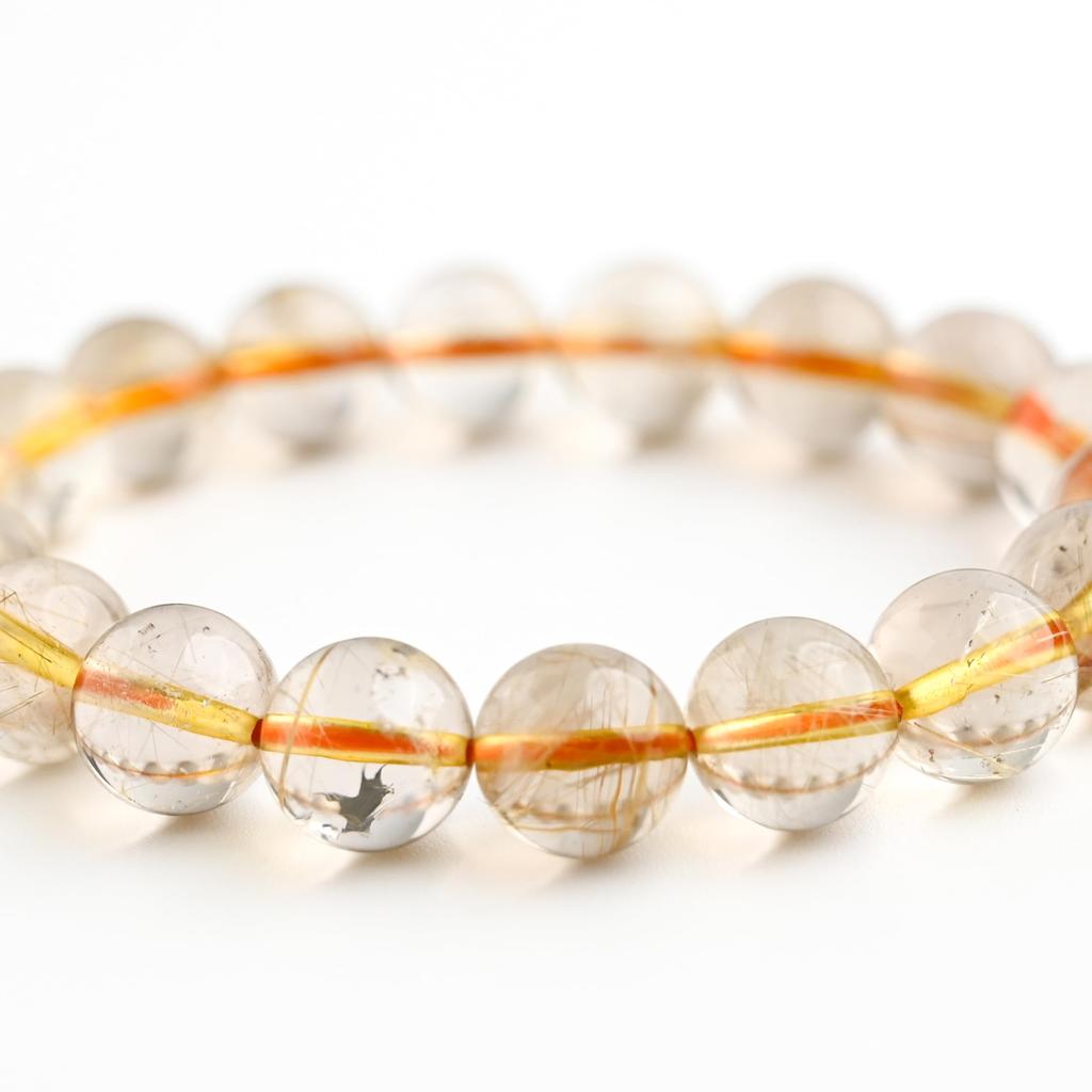 Эйгадо Рутиловый Кварц 11мм 17см Запястье Ограниченный Натуральная Сила Молитва Удача Фэн-шуй Браслет, Камень, Окружность, Единственный в своем роде, Издание,