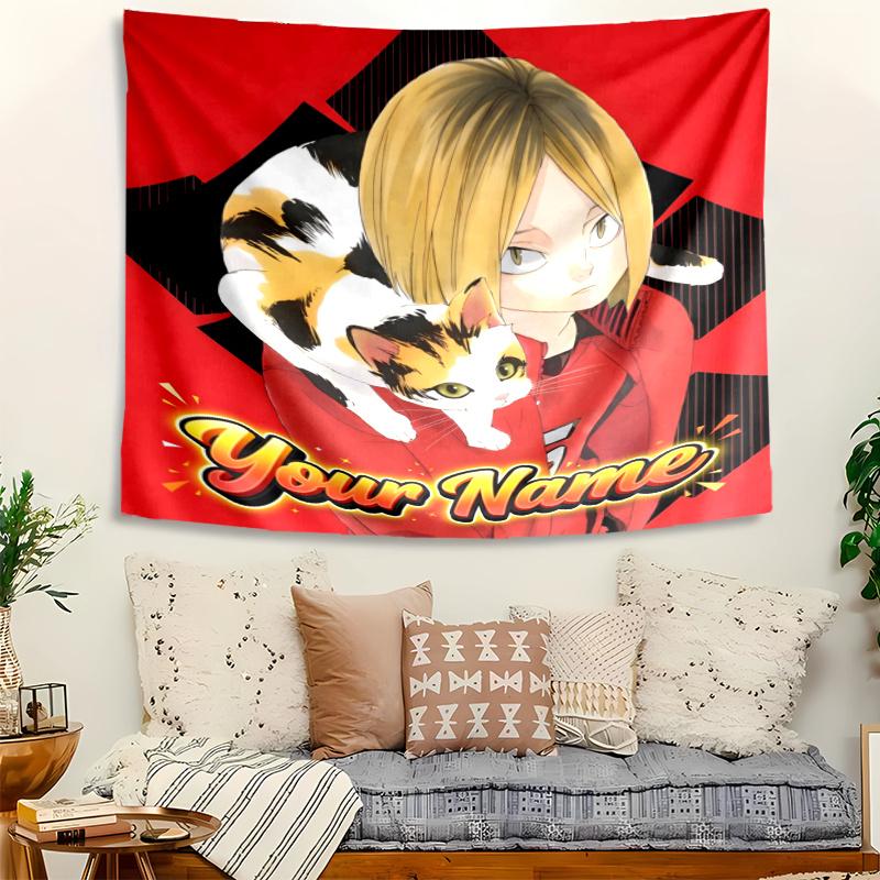 Kenma Kozume Tapestry with Custom Name Wall Hanging Room Background Cloth Home Decor Beach Mat Yoga Mat Sofa Bed Sheet