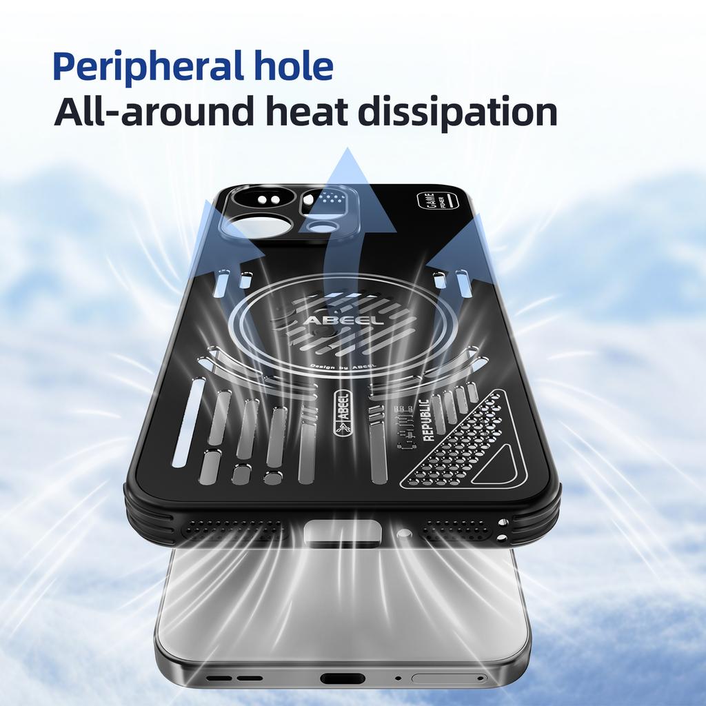 ABEEL For Oppo Reno14 5G (Global) Magnetic Case Aluminium Alloy+PC+TPU Hollow Heat Dissipation Phone Cover