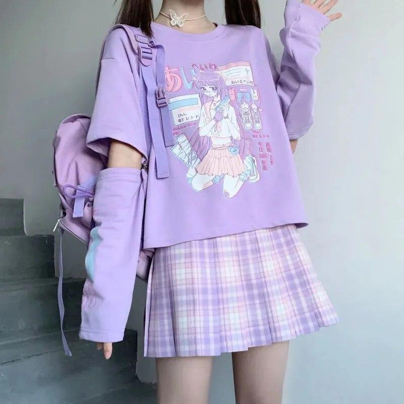 Японская уличная одежда E Girl аниме футболка одежда с нарукавниками графический топ Harajuku Kawaii весенние топы для женщин футболка