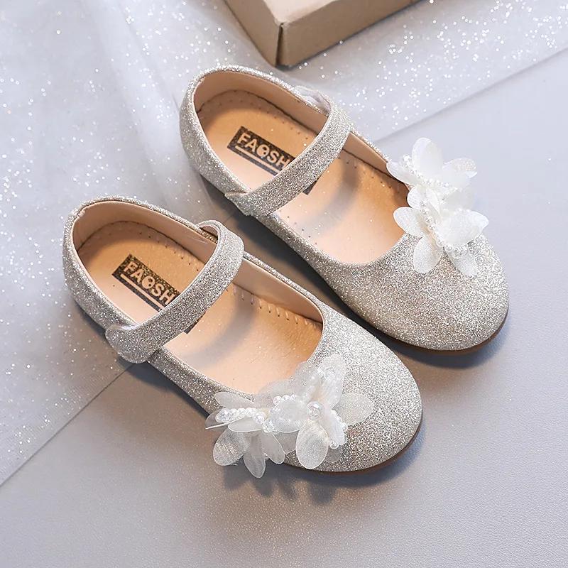 Newest Spring Girls Leather Shoes Children Girl Baby Princess Flowers Sneakers Pearls Diamond Shoes Kids Dance Shoes I07162