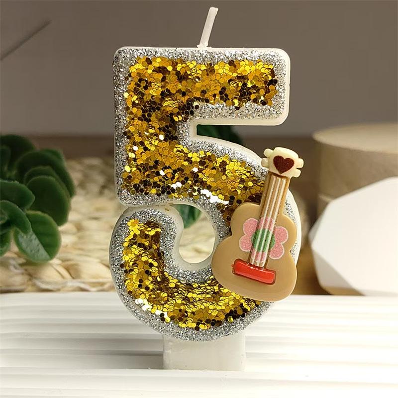 Creative Styling Design Cool Guitar Digital Candle Color Bright Birthday Cake Candle Decoration