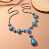 Boho Western Ethnic Vintage Antique Silver Alloy Geometric Imitation Turquoise Necklace Party Accessories For Women