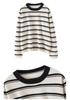 Autumn Winter Retro Stripe 100% Pure Cashmere Round Neck Knit Loose Sweater