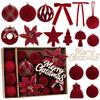 38Pcs/box Christmas Ball Ornaments Hanging Flowers Bow Ribbon Xmas Tree Star Toppers Christmas Decoration for Home New Year 2026