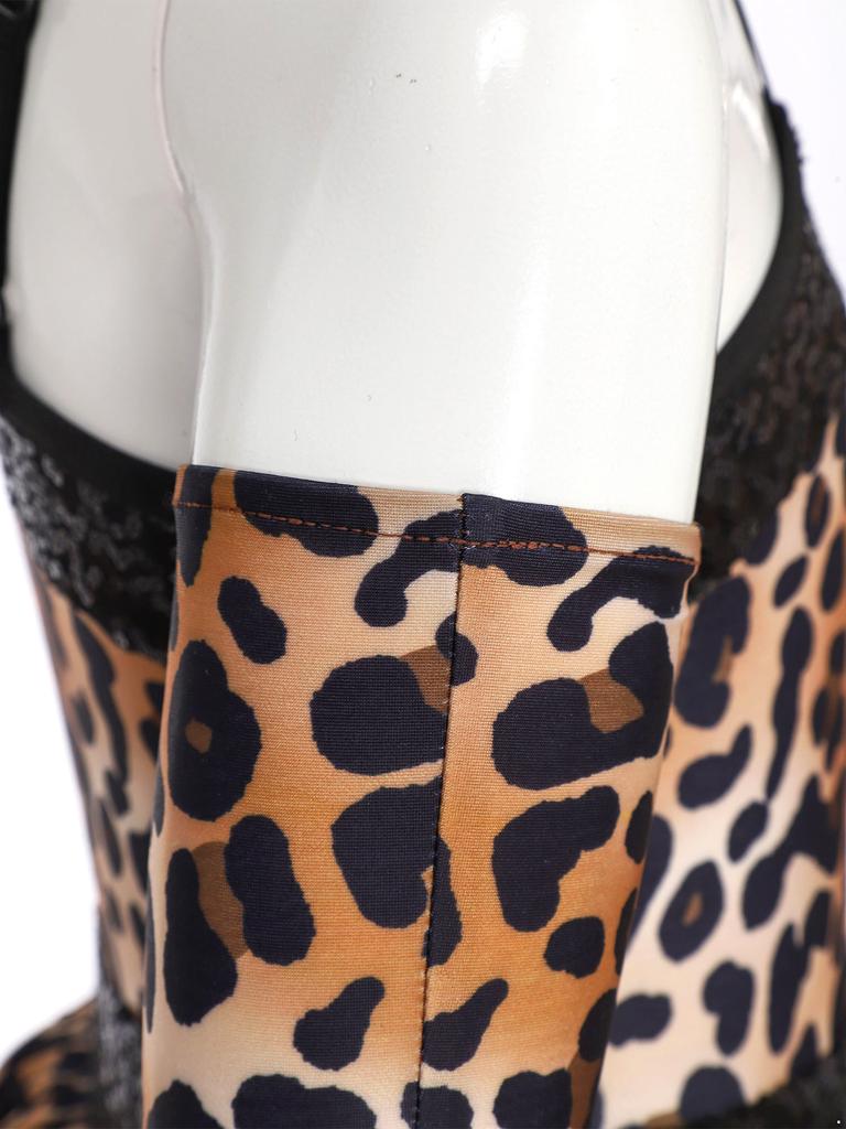 Cave Girl Costume for Kids: Asymmetric Sleeve Print Sequins Puffy Dress with Snap Crotch Briefs & Detachable Oversleeve for Role Play