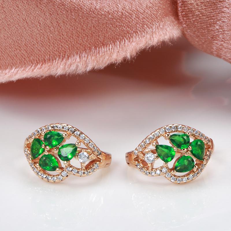 Женские серьги-гвоздики Kinel Lucky Clover с зеленым цирконом, розовое золото