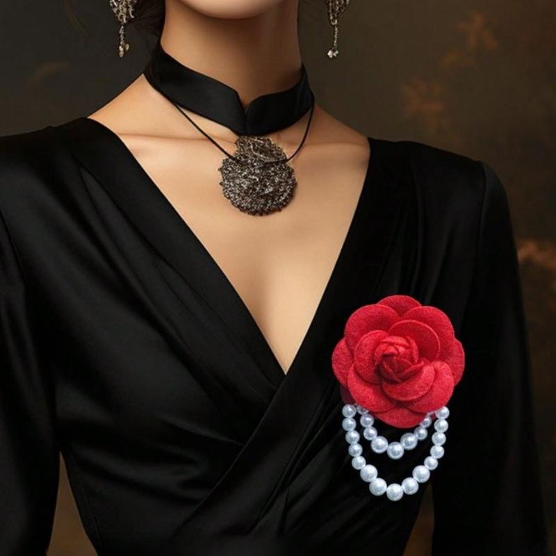 1 шт. Элегантная женская брошь-булавка с цветком камелии, кисточкой из искусственного жемчуга, для воротника рубашки, аксессуар для одежды, подарок на вечеринку и свадьбу, на День Святого Валентина