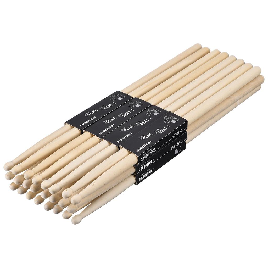 Uxcell Maple Wood Drumsticks with Non-Slip Handle Grip, 5B Classic Drumsticks, Wood Tip, for Drums, Musical Instruments, Percussion, 15mm X 40cm, 12