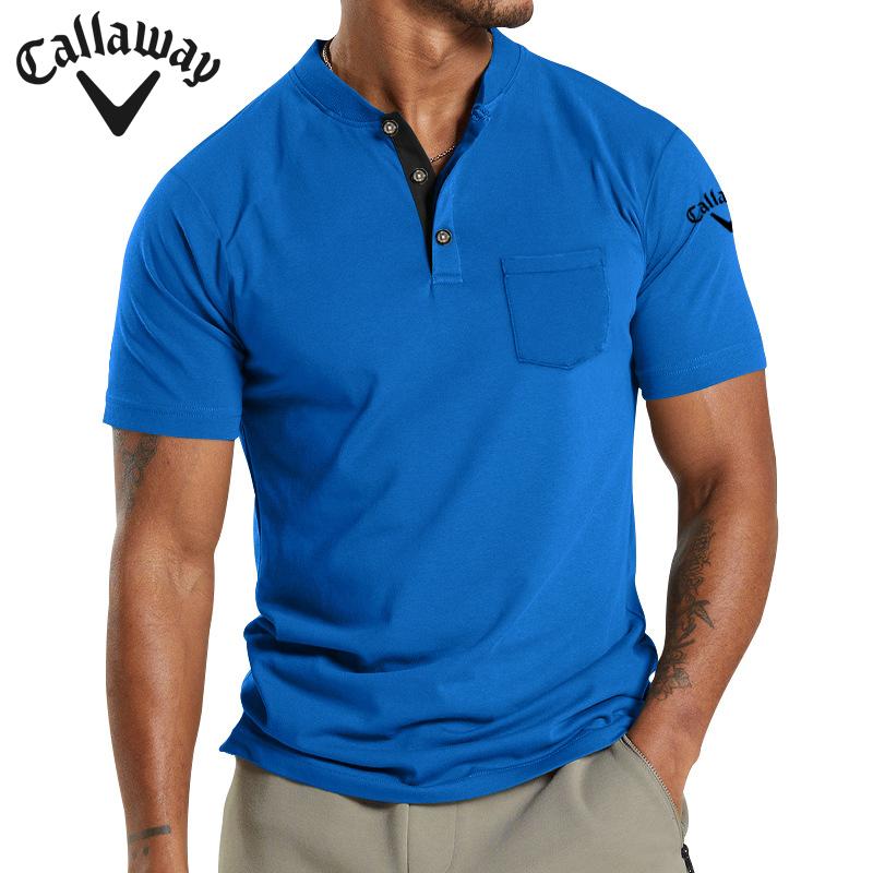 Callaway Летняя вышивка Новая большая мужская футболка с коротким рукавом и карманом на пуговицах Поло