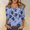 Женские топы, рубашка с рукавом три четверти, свободная повседневная рубашка с V-образным вырезом, футболка с цветочным принтом