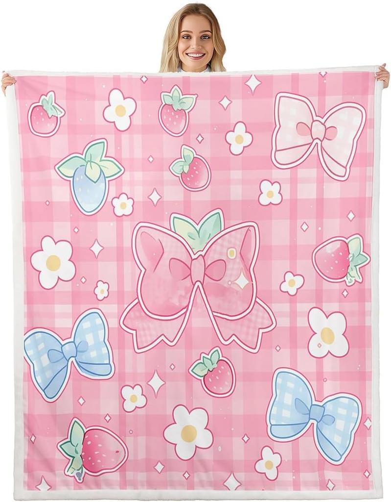 Плед с узором из синих бантов Мягкий флисовый плед Элегантный домашний декор Подарок для женщин Девочек Спальня Постельное белье Покрытие