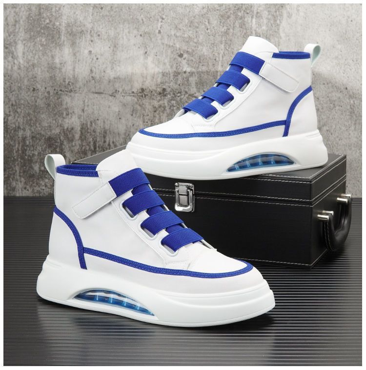 Men's shoes spring and summer new high-top board shoes trendy versatile Velcro platform men's shoes white shoes leather waterproof shoes