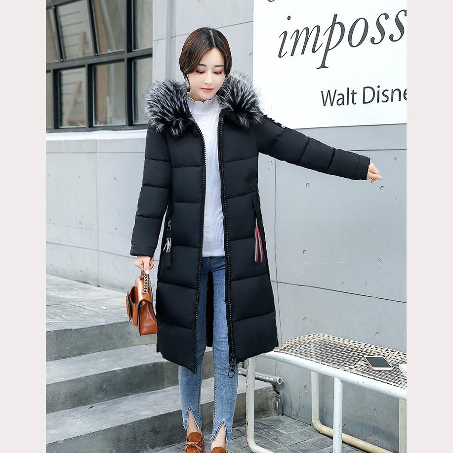 Зимние пальто женские пуховики длинное однотонное пальто женская куртка толстая теплая верхняя одежда женские парки одежда на молнии с меховым воротником пальто с капюшоном