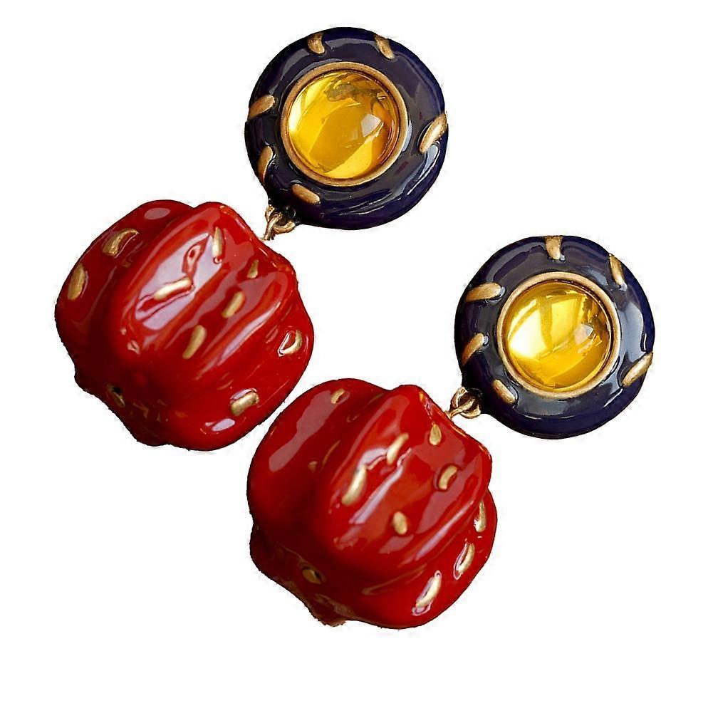 Vintage Red Pumpkin Stud Earrings Women'S Autumn/Winter Exaggerated Premier Enamel Ear Accessory