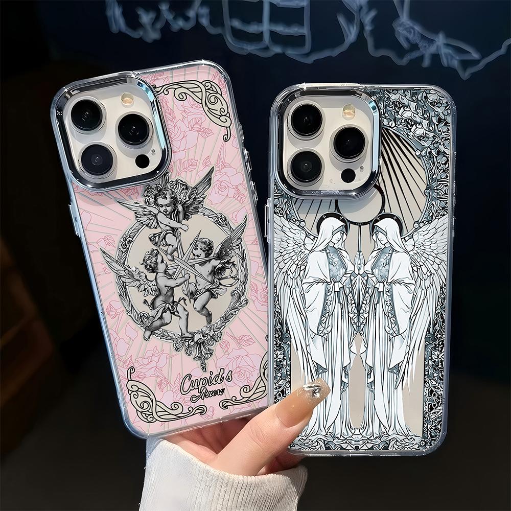 Роскошный Ретро Чехол для Телефона Ангел Амур Для iPhone 17 16e 16 15 14 13 12 11mini Pro Max X XR XSMAX 8 Air Plus Прозрачный Чехол
