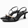 Elegant Pointed Ladies High Heels Sandals Metal Buckle Decoration Back Strap Open Toe Summer Black Dress Shoes for Woman