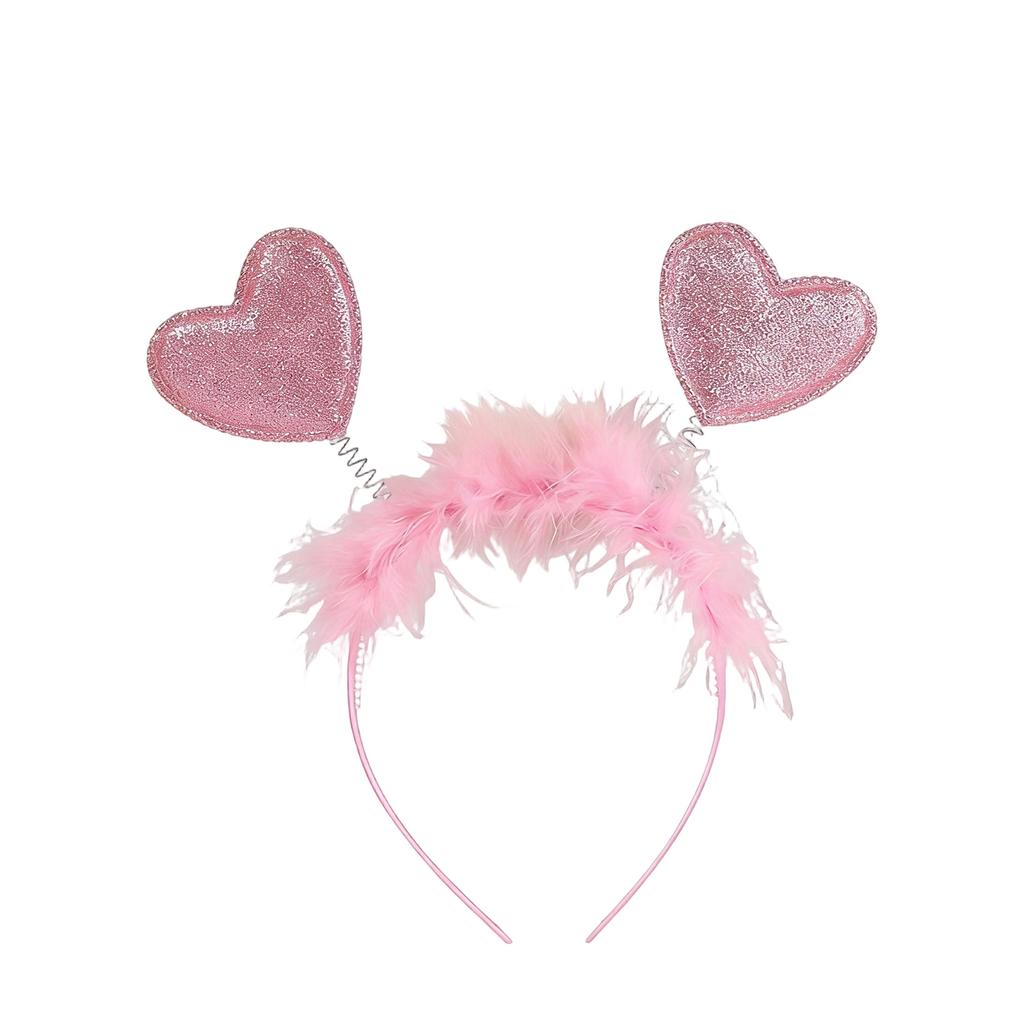 Heart Shaped Glitter Headband with Decorative Tinsel and Flexible Heart Accents for Costume Party Events and Celebrations