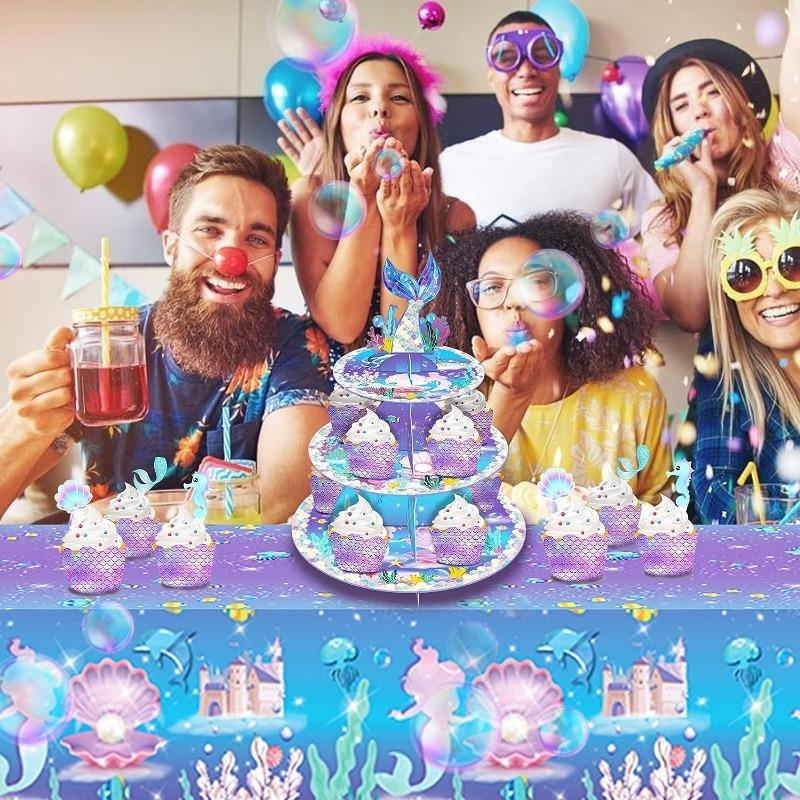 Mermaid Cake Stand 3 Tier Mermaid Party Supplies Mermaid Tail Cupcake Stand Holder for Girls Under The Sea Mermaid Theme Party Birthday Party Favors