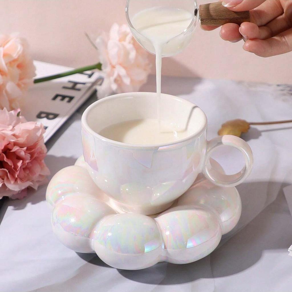 Ceramic Mug Cute Cloud Decorative Plate Coffee Cup Set Creative Ceramic Cup Gift Modern Living Room Home Decoration