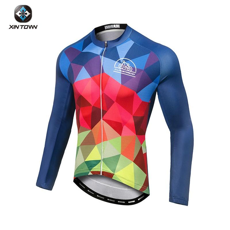 Mens Long Sleeve Cycling Jersey Moisture Wicking Bike Top