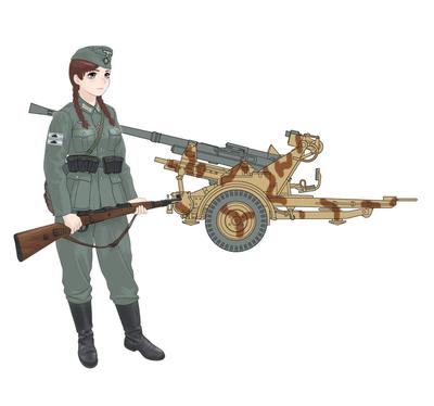 Fine Molds 1/35 Серия Rekisou Otome Ханна с 3,7-см зенитным орудием Тип 37 Пластиковый набор HC6