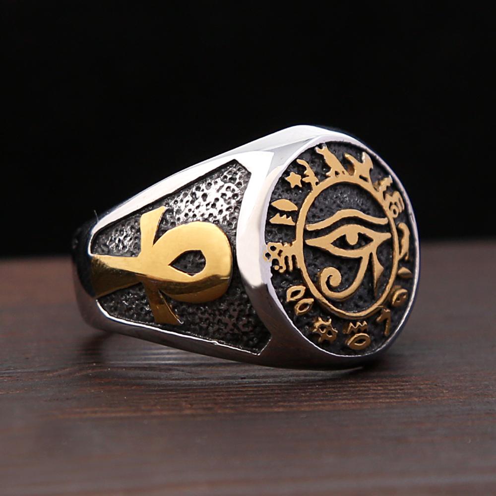 Модное винтажное египетское кольцо с глазом Гора для мужчин и женщин, панк-кольца из нержавеющей стали с крестом, амулетом, ювелирные изделия, подарки, дропшиппинг