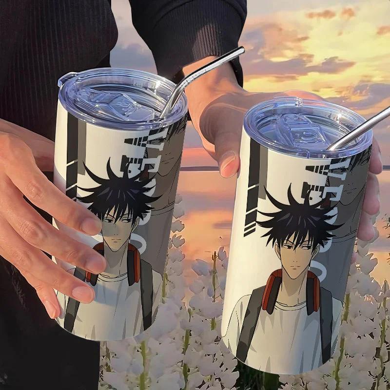 Кружка-термос Jujutsu Kaisen Юдзи 500 мл Сатору Годжо Нержавеющая сталь Дорожная термокружка С изоляцией, с трубочкой Кружка для кофе Подарок для детей