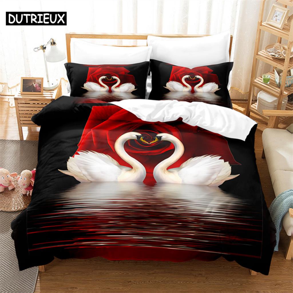 3D Принт Красной Розы - 3 предмета Комплект Пододеяльников, Доступен в размерах Кинг, Квин, Двуспальный, Односпальный и Двойной