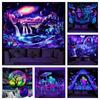 Blacklight Galaxy Tapestry Trippy Planet Uv Reactive Waterfall Landscape Wall Funny Tapestries Mysterious Mushroom Bohemia Tapiz