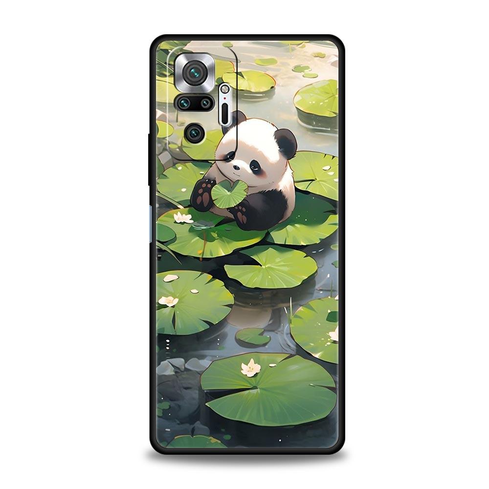 Мультяшный милый чехол-панда для телефона Xiaomi Redmi Note 14 13 5G 10 11 12 Pro Plus 4G 14C 13C 12C 10C Черный