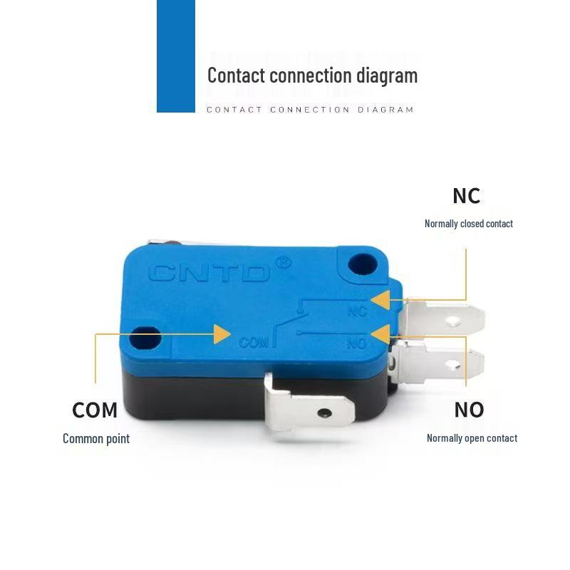 Miniature CMV104D Micro Switch with Short Lever and Roller, Self-Resetting, 1 NO/1 NC.