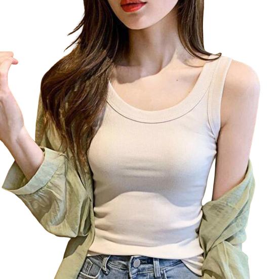 Summer Vest Round Neck Sleeveless Slim-Fit Solid Color Tank Tops Soft Elastic Sport Camisole Daily Wear