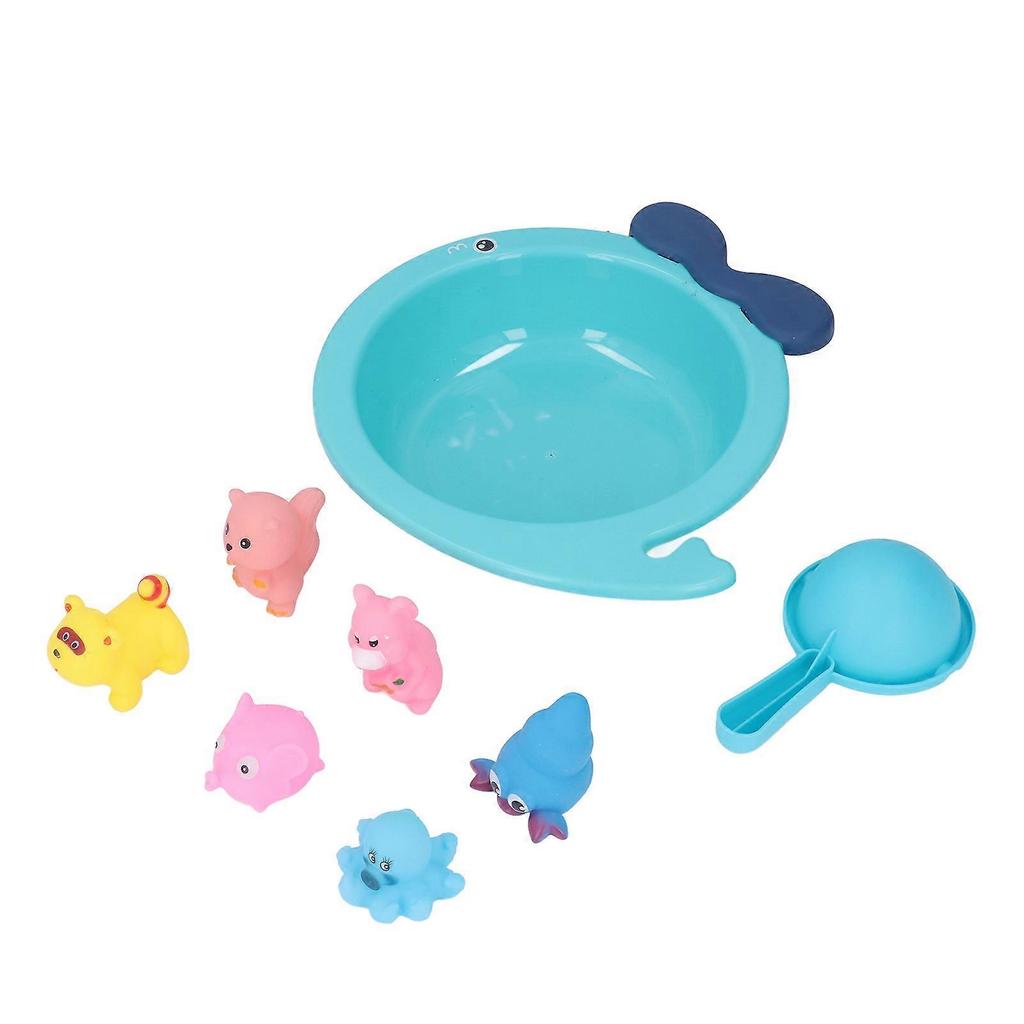 Baby Shower Bath Toy 6 Floating Animals BB Squeaker Spoon Basin Water Play Bathtub Toys