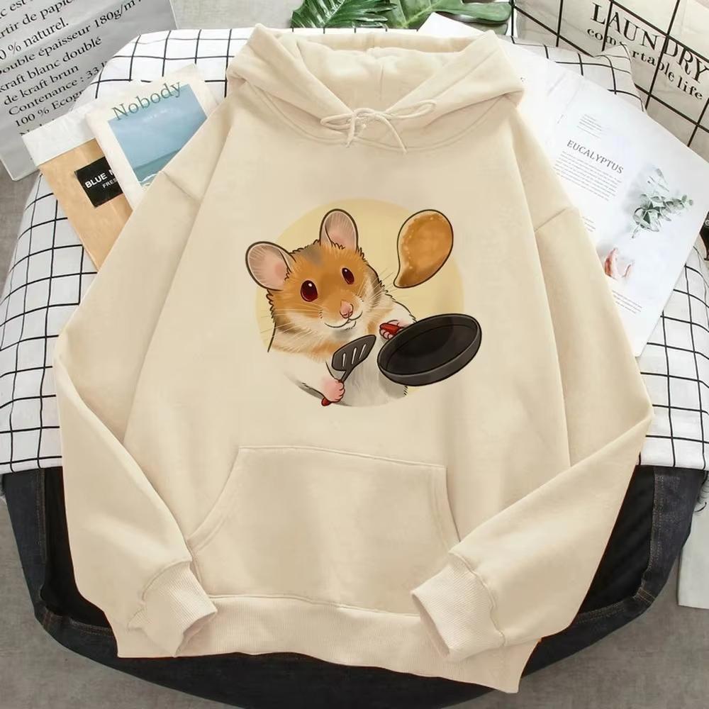 Hamster Cute Graphic Printed Hoodies Women Graphic Kawaii Anime Fleece Pulls Sweater Women Autumn Winter Hoodies Clothing