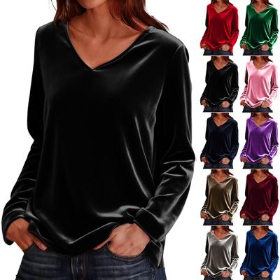 Женский пуловер с V-образным вырезом, плюшевым воротником и длинными рукавами