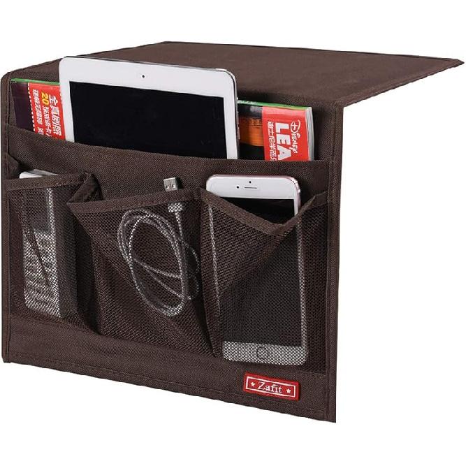 Bedside Storage Organizer, Table Cabinet Bedside Organizer Caddy for Remotes Phone Glasses (Classic 4 Pockets-Grey)