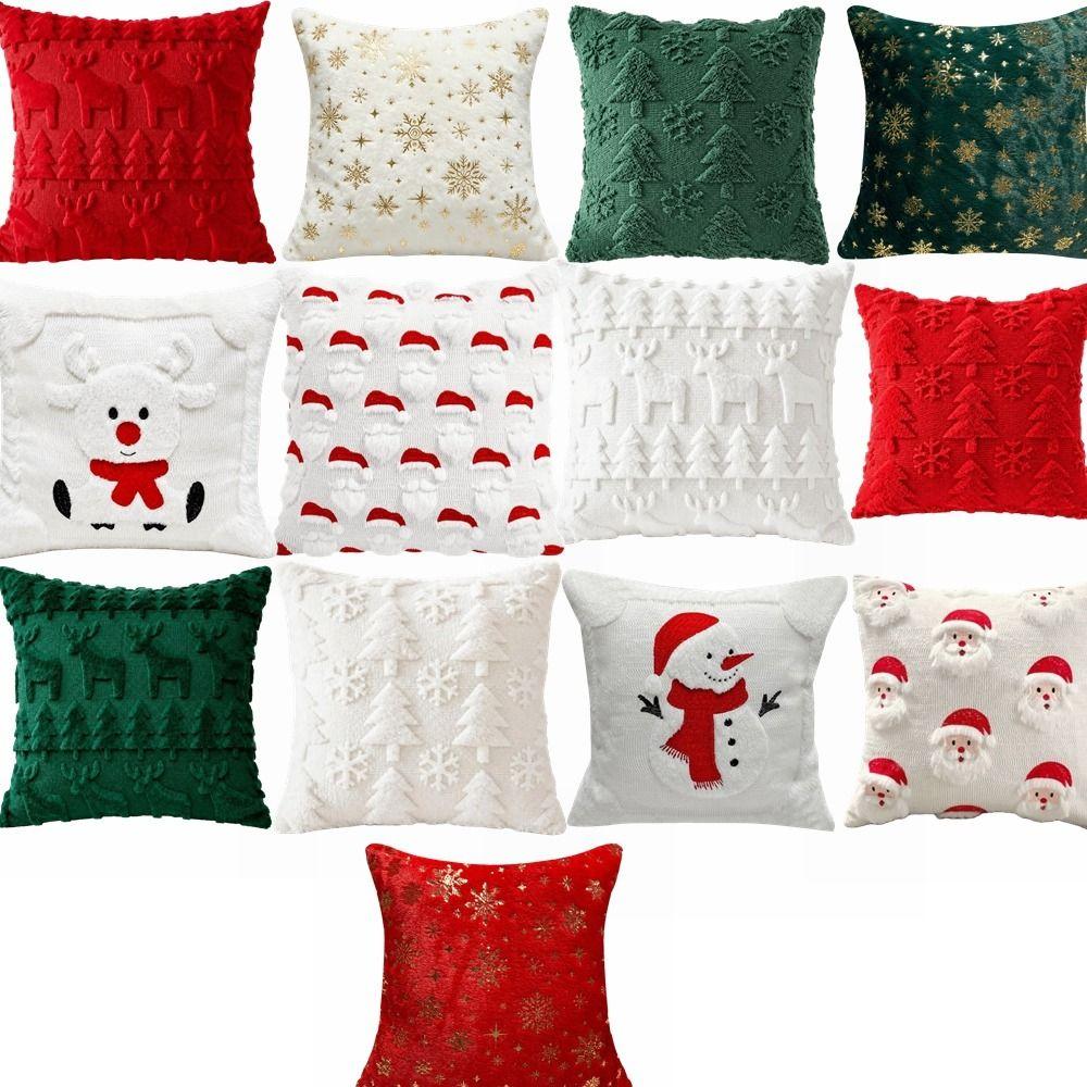 Reindeer Christmas Pillow Covers Plush Xmas Pillowslip Throw Cushion Case Festive Holiday