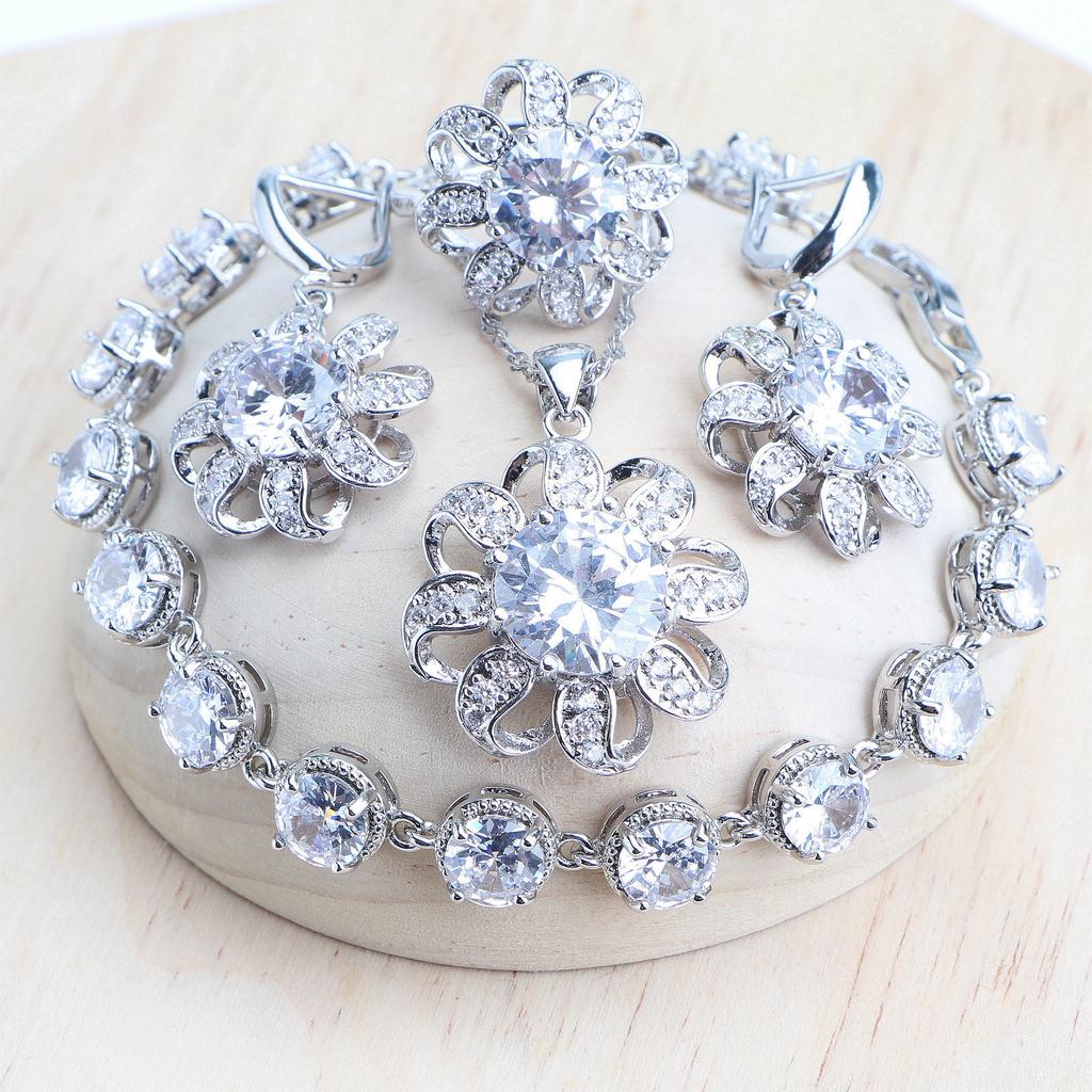 Wedding Cubic Zircon Jewelry Set For Women Bridal Rings/Bracelets/Earrings/Pendant Necklace Set