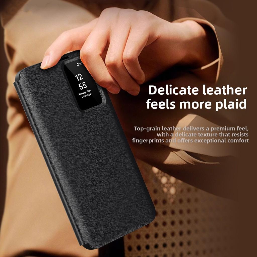 Window View Smart Leather Phone Case With Card Slot For Samsung Galaxy 5g S25