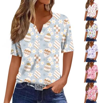 Женская повседневная футболка с v-образным вырезом и коротким рукавом с декоративными пуговицами, топ
