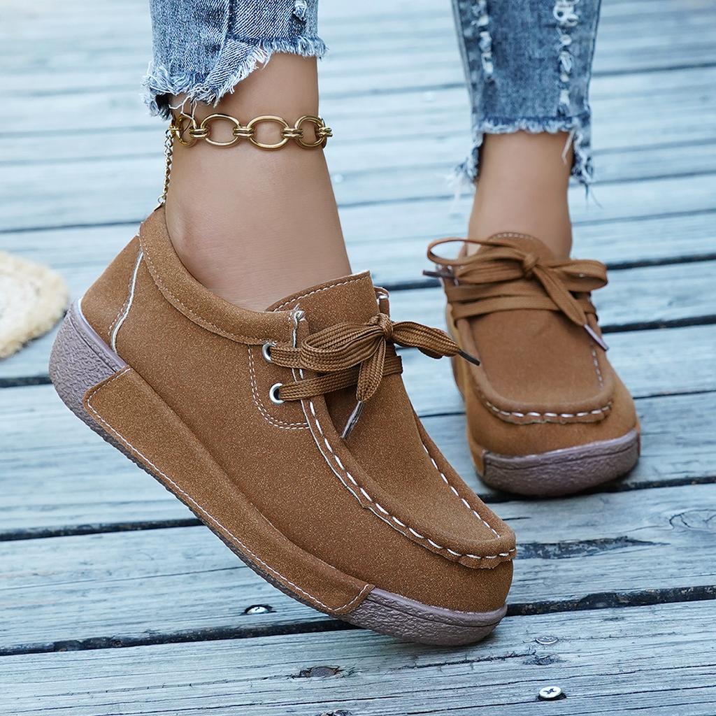 Fashion New Arrival Women Casual Shoes 2025 Suede Leather Flats Sneakers Lace Up Moccasins Ladies Shoes Fashion Loafers Plus Size 36-43
