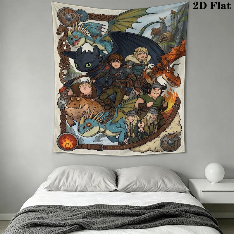 How to Train Your Dragon Wall Tapestry Aesthetic Wall Hanging Printed Fabric Blanket Decorative Tapestries for Bedroom Living Room Home Decor