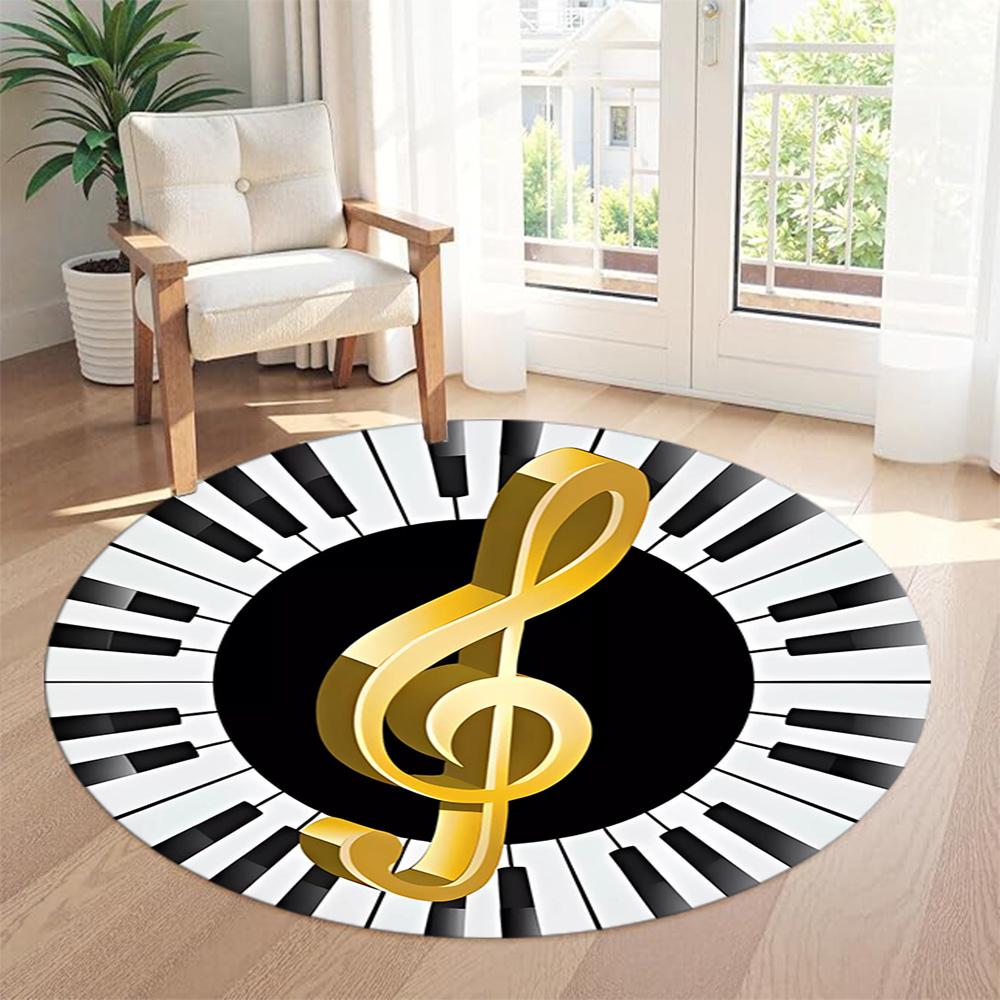 Music Note Round Floor Rug Design for Entryway Dining Room Hallway Study room Antislip Round Carpet Decorate Offices