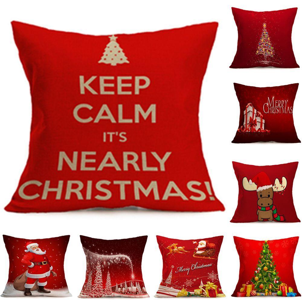 Festival Sofas Cars Home Xmas Tree Santa Deer Pillow Case Cushion Cover Christmas Decoration