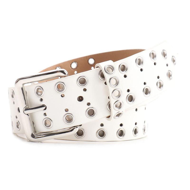 Women Hollowed Metal Leather Belt With Alloy Buckle For Casual Wear And Street Style