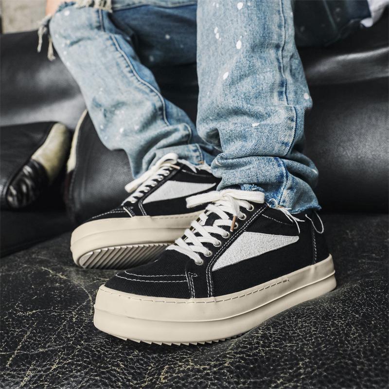 Нишевые мужские парусиновые кроссовки в ретро-стиле - Перевернутый треугольник, на толстой подошве, весенние, увеличивающие рост, универсальная повседневная спортивная обувь