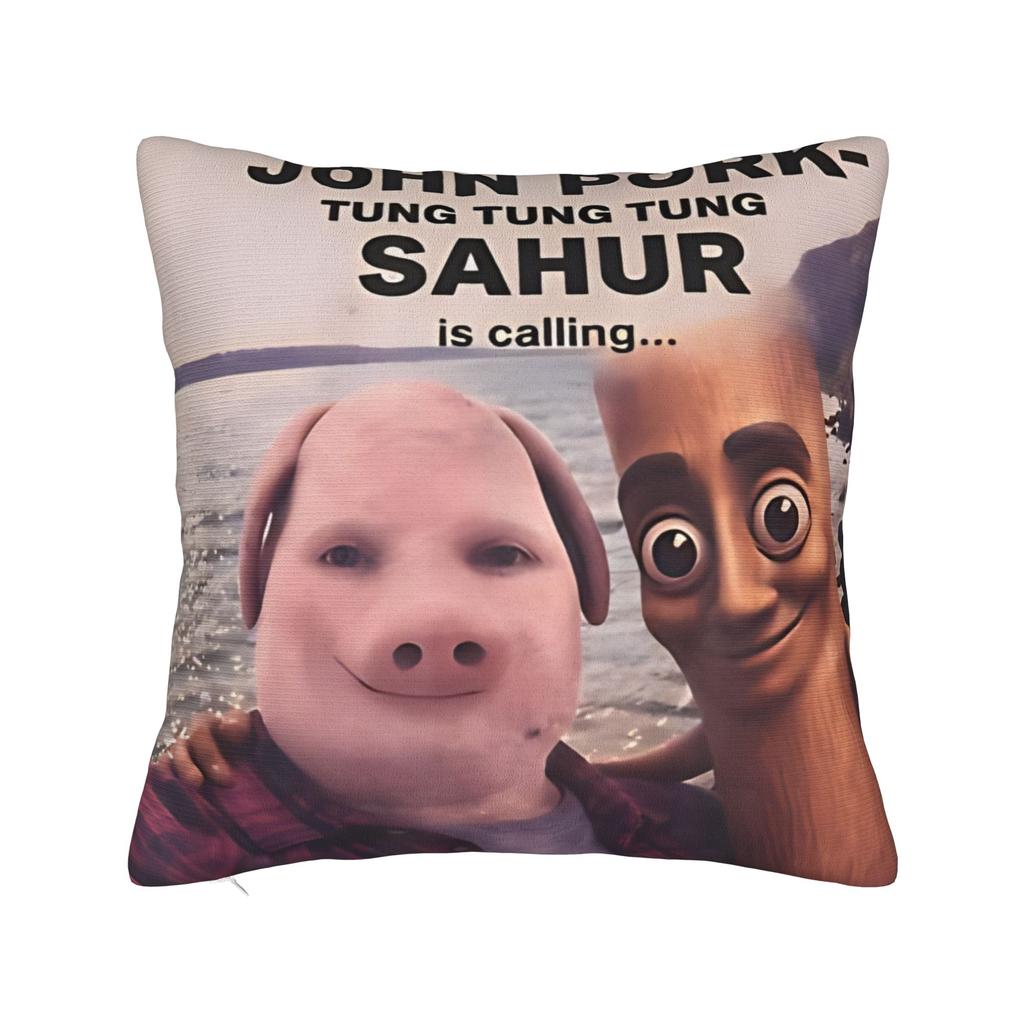 Tung Tung Tung Sahur Brainrot Funny Pillow Case Comfy Pillow Cover Kawaii Pillowcases For Sofa Home Decoration